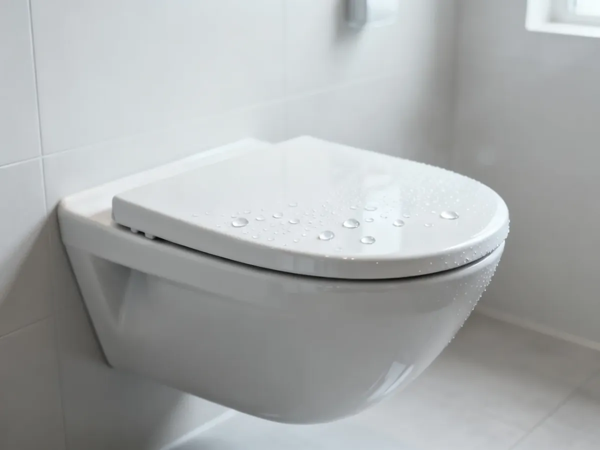 Krople kondensacji na chłodnej ceramice miski WC